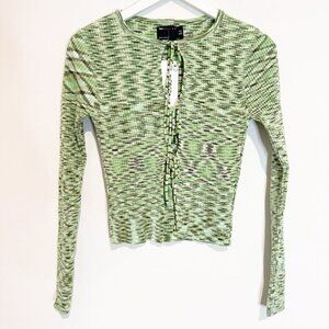 NWT ASOS Space Dye Tie Front Cutout Knit Cardigan Blouse Top Green New Size 2